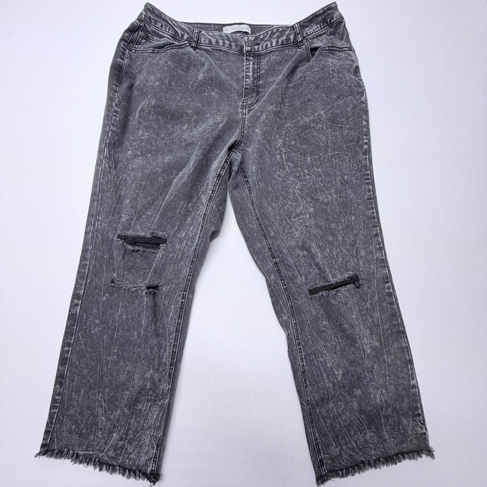 C. Est. 1946 Denim Grey Acid Wash Distressed High Rise Jeans Plus Size 20W